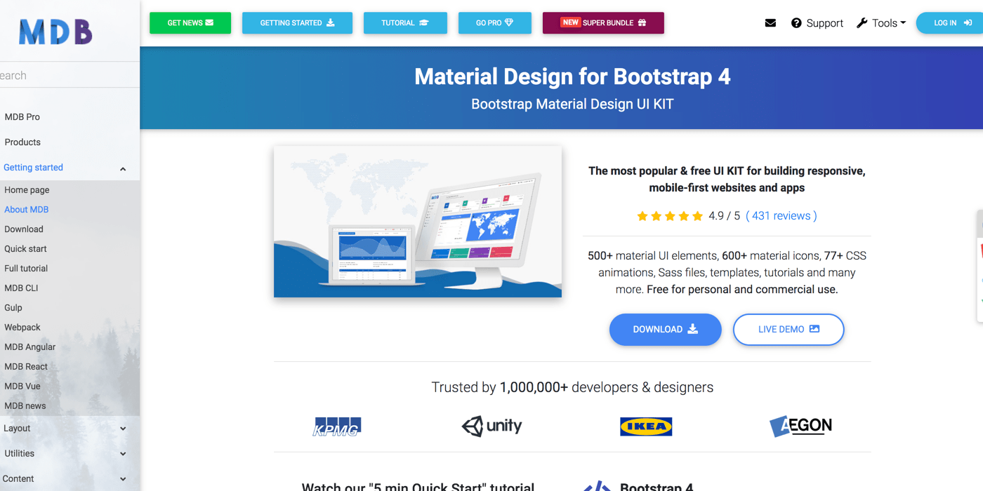 Material design for bootstrap4